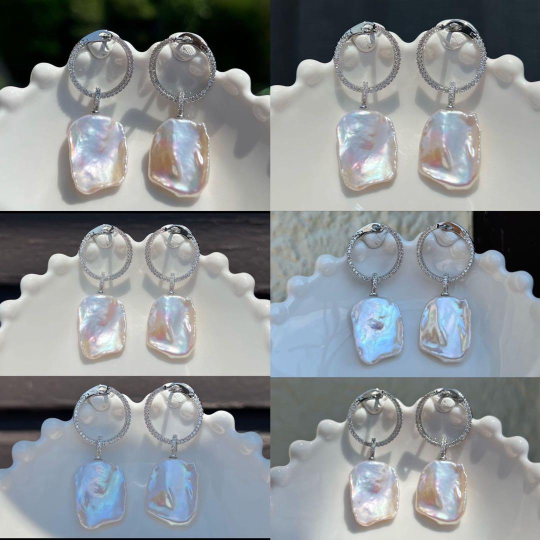 3点まとめ　オイスターパールネックレス　ケシパールフープピアス　ケシパールリング