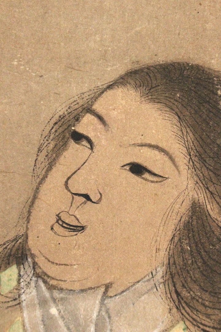 No4522 掛軸　妹尾静巣　西王母図　彩色紙本　合箱　美人画　日本画　送料無料