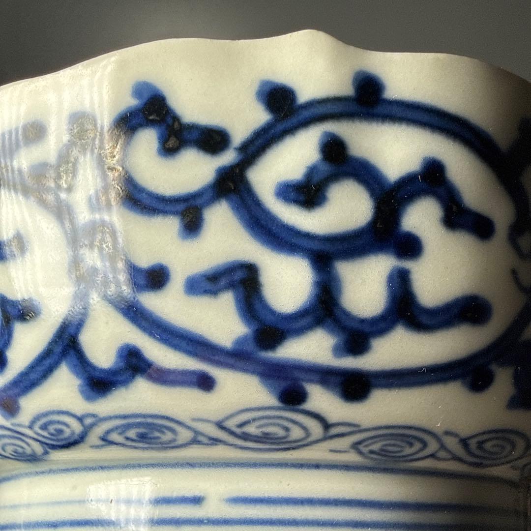 幕末〜明治期　色絵梅鶯文様輪花形膾皿　五客　冨貴長春　裏唐草文様　古器を楽しむ