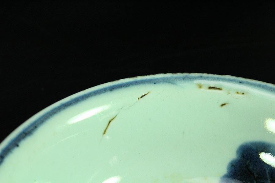 唐物 古染付 青花 青菜紋 皿 十件揃 虫喰い 中国(K-A408)