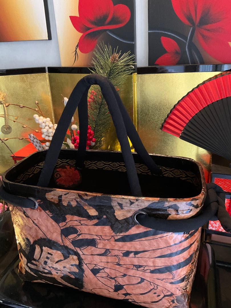 一閑張り　一閑張りバッグ　古文書　着物　浮世絵　歌川国芳　相馬の古内裏