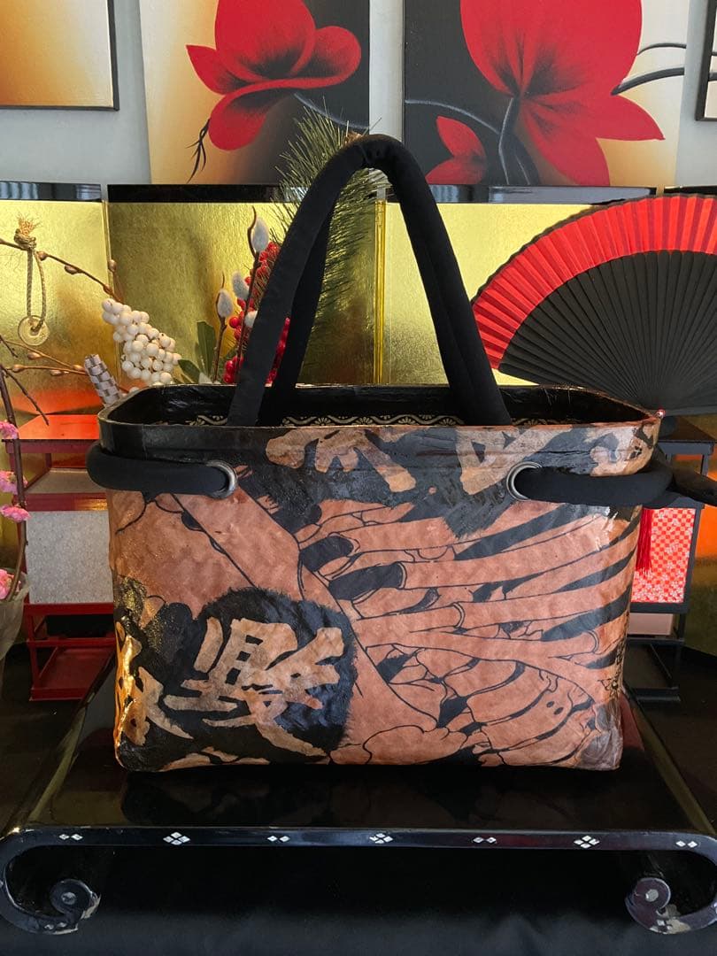 一閑張り　一閑張りバッグ　古文書　着物　浮世絵　歌川国芳　相馬の古内裏