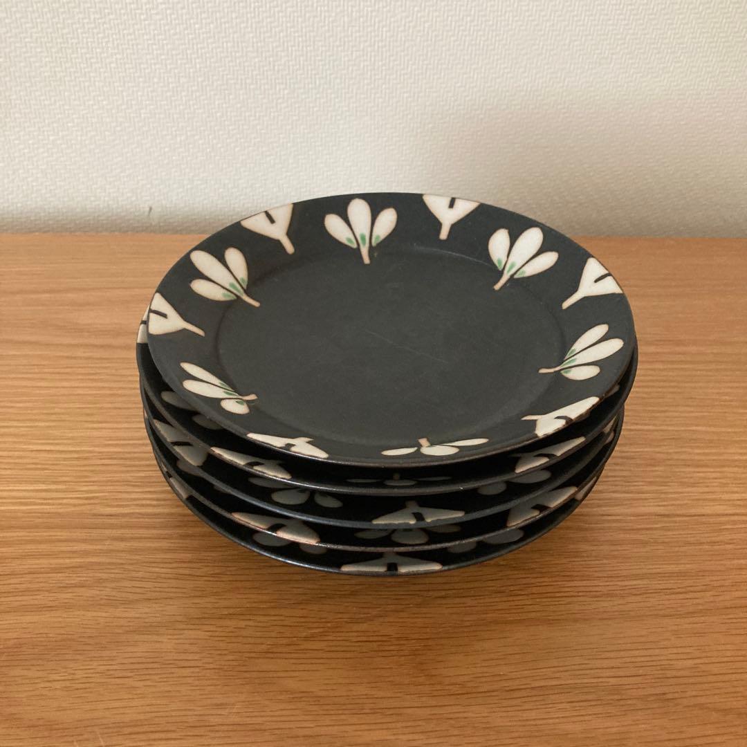 作家もの　庄田春海 さん　黒みつば　ケーキ皿　5枚セット