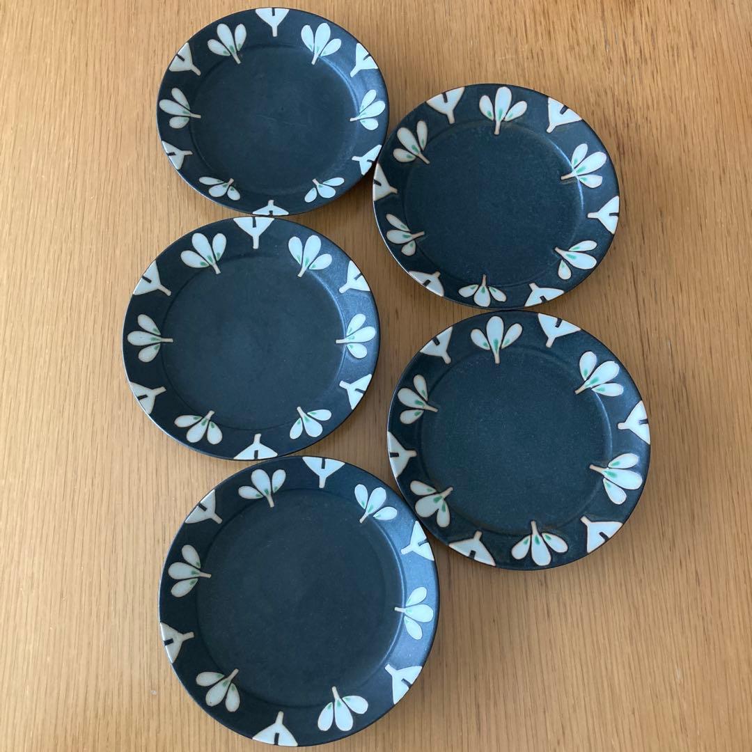 作家もの　庄田春海 さん　黒みつば　ケーキ皿　5枚セット