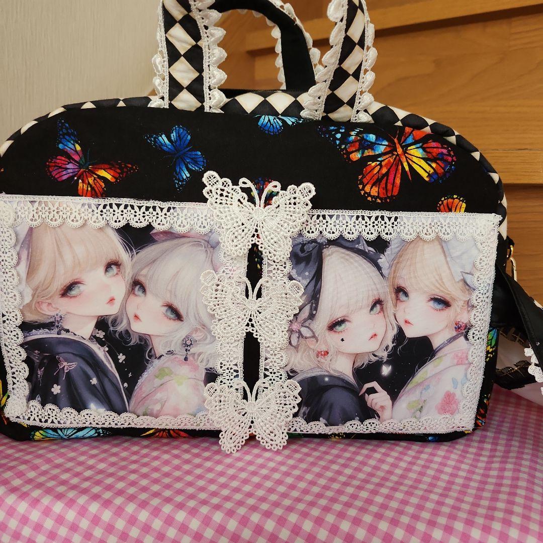 ハンドメイド、ボストン型トートバッグ