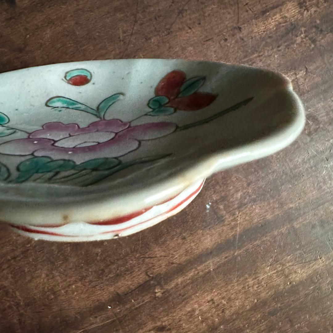 【希少】清朝期　粉彩　花の図　輪花皿　台皿　中国古玩　中国美術　骨董品　B