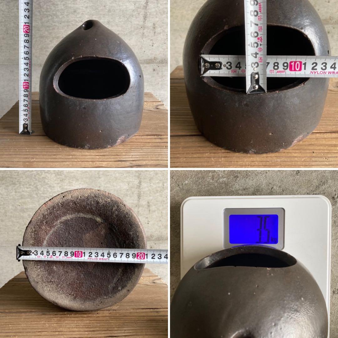 古い猫火鉢 行火 香炉 花器 釣鐘型 兜型 置物 オブジェ 陶器 古道具 レトロ