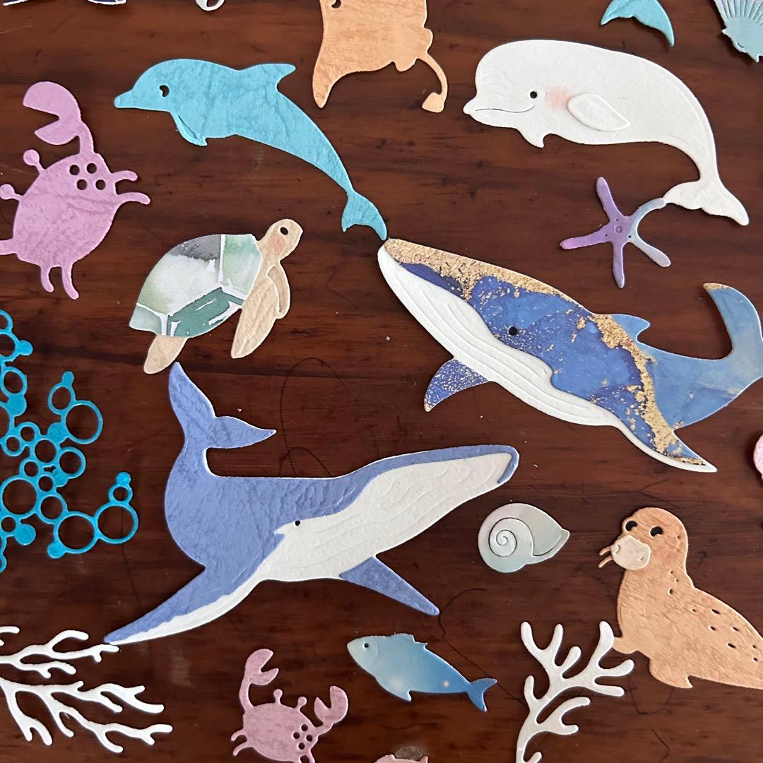 大きい　夏　海の生き物　ペーパークラフト　アルバム素材　色紙素材　ダイカット