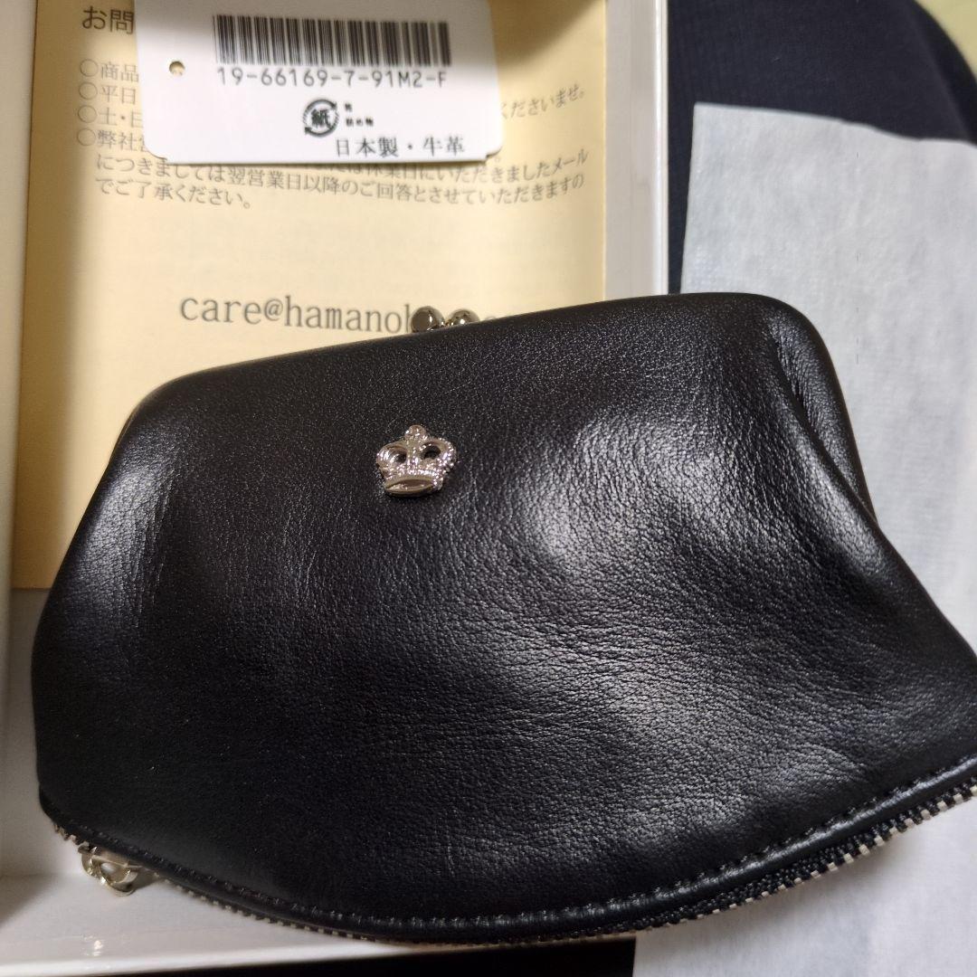 HAMANO 濱野皮革工藝 ブラックレザーがま口 財布