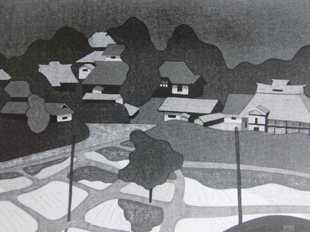 斎藤清、【さつきの会津（4）】、希少な大判額装用画集より、美品、新品額装付