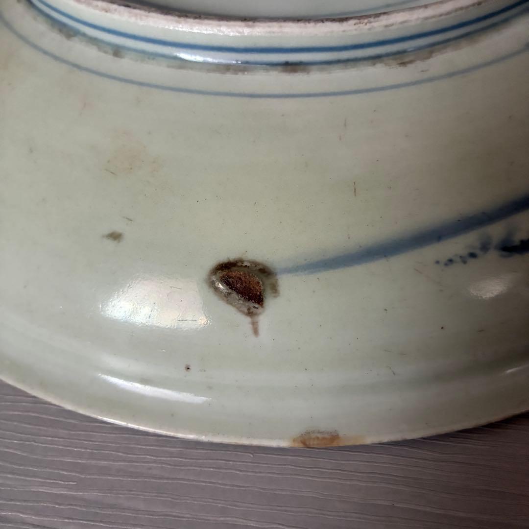 染付大皿　菊蝶文　大皿 飾皿 約31.5cm 時代物 骨董　尺皿
