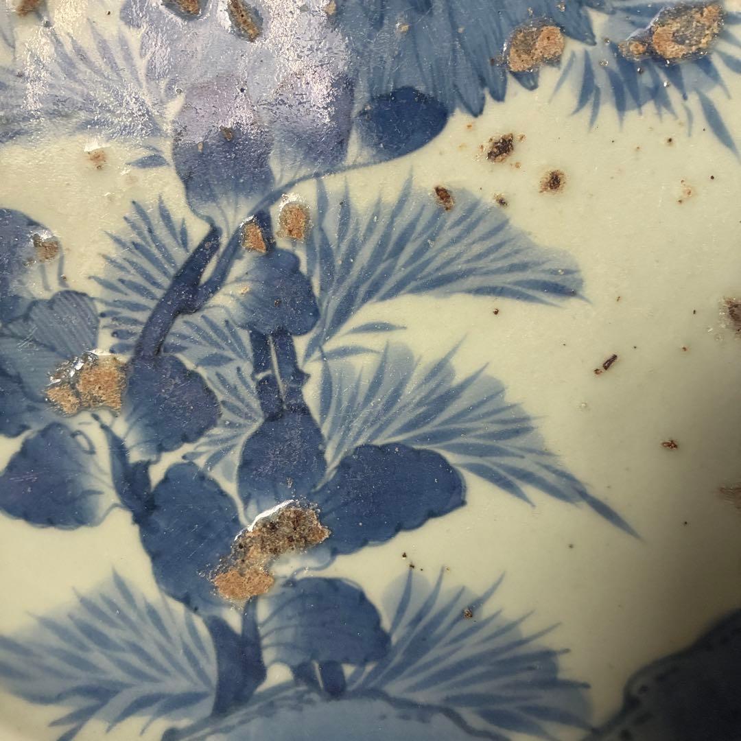 染付大皿　菊蝶文　大皿 飾皿 約31.5cm 時代物 骨董　尺皿