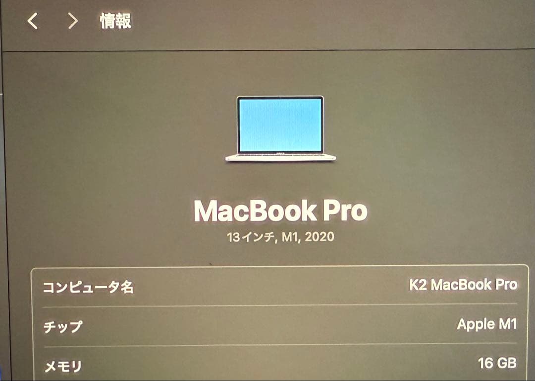 MacBook本体 Macbook Pro 2020 M1 16GB/256GB