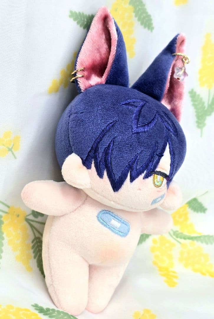 自作 無属性 ぬいぐるみ 骨入り 青髪のケモ耳くん 10cm