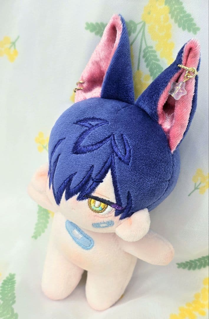 自作 無属性 ぬいぐるみ 骨入り 青髪のケモ耳くん 10cm
