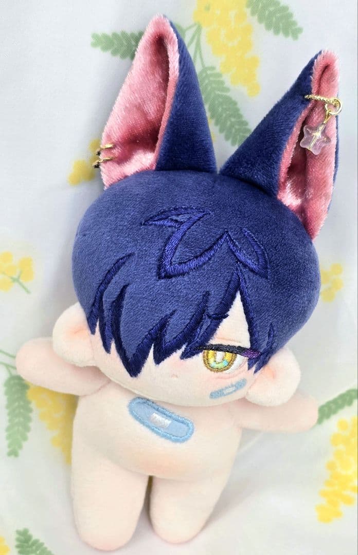 自作 無属性 ぬいぐるみ 骨入り 青髪のケモ耳くん 10cm