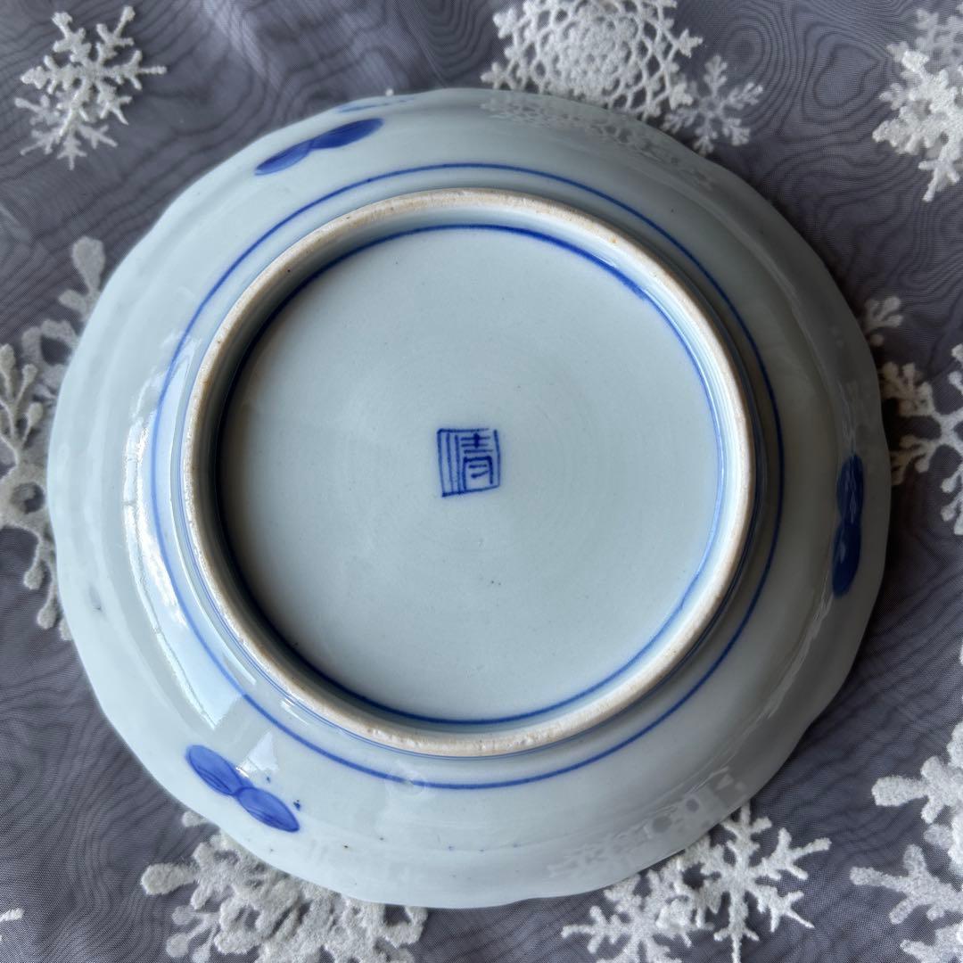 古伊万里　骨董　アンティーク　染付桐文輪花皿　3枚セット