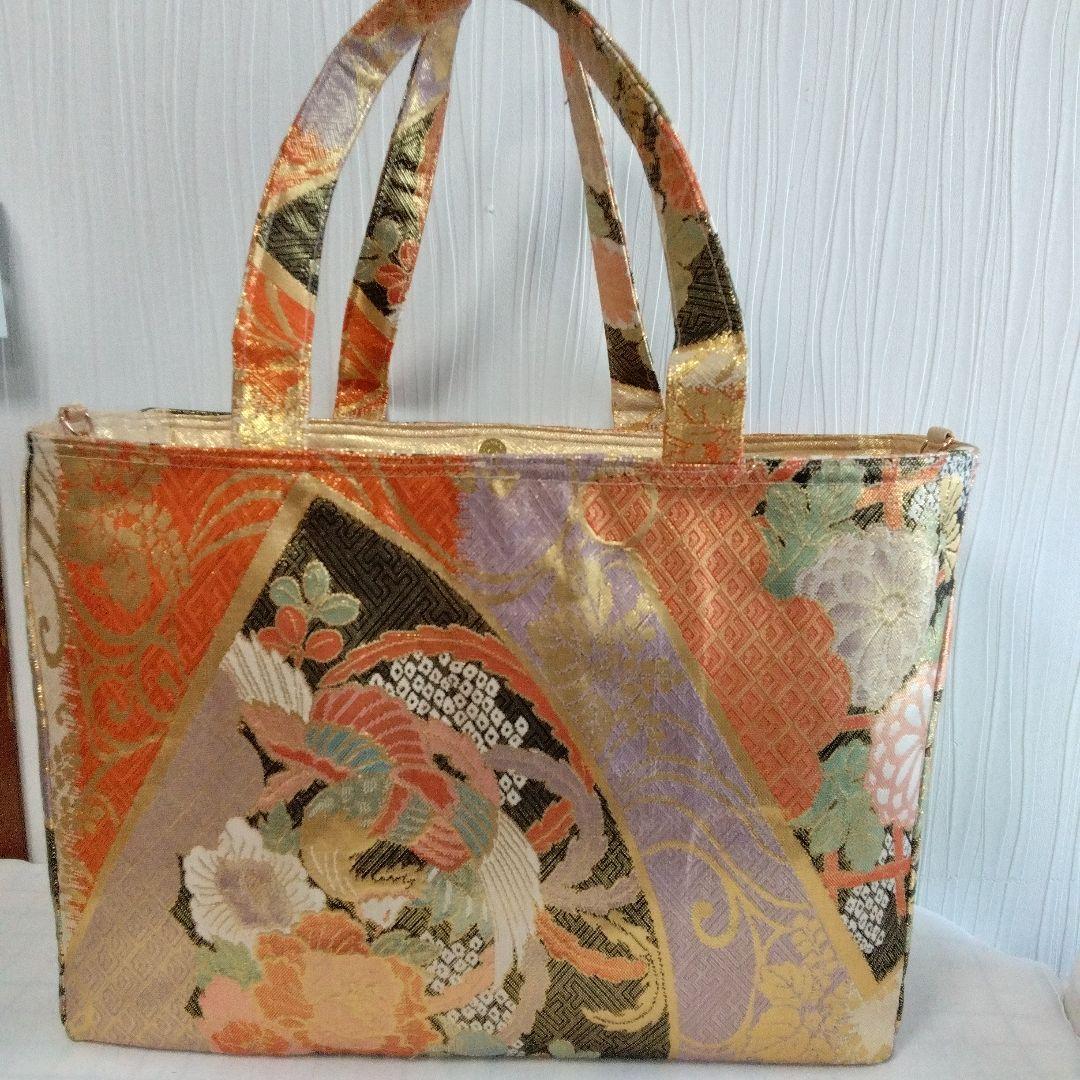 Atelier Aquaページ 特大トートバッグ正絹佐賀錦袋帯リメイク