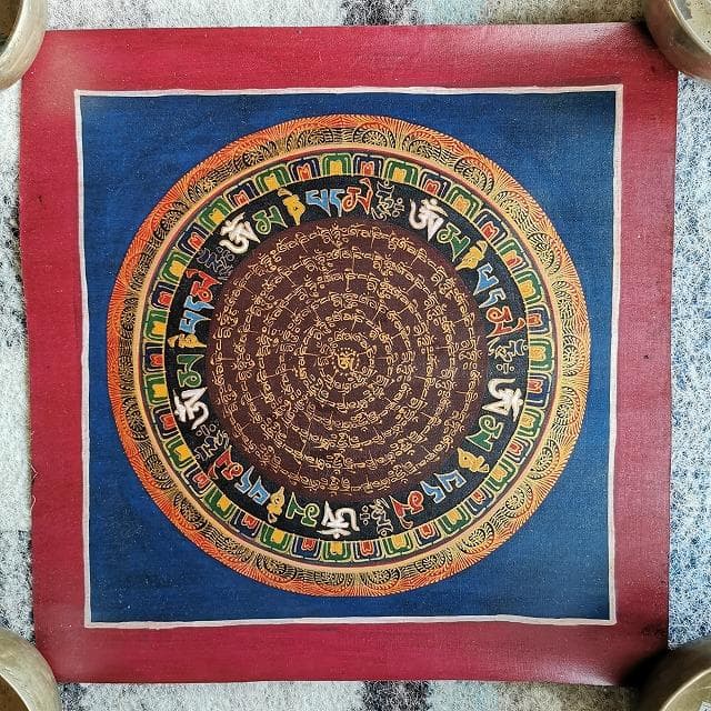 オンマニペメフム　マントラ　曼荼羅　チベタン　：　タンカ　仏画（額縁なし）