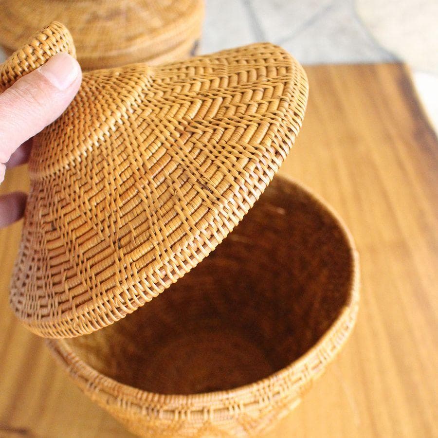 在庫セール ２個セット アタ 伝統工芸 アタ製品 蓋つき つぼ型 バスケット