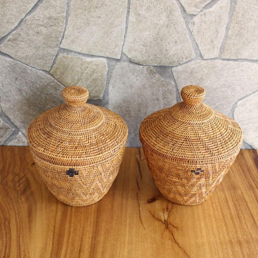 在庫セール ２個セット アタ 伝統工芸 アタ製品 蓋つき つぼ型 バスケット