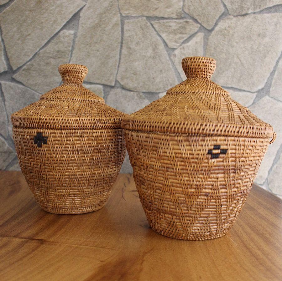 在庫セール ２個セット アタ 伝統工芸 アタ製品 蓋つき つぼ型 バスケット