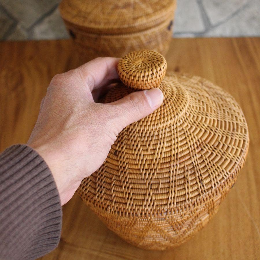在庫セール ２個セット アタ 伝統工芸 アタ製品 蓋つき つぼ型 バスケット