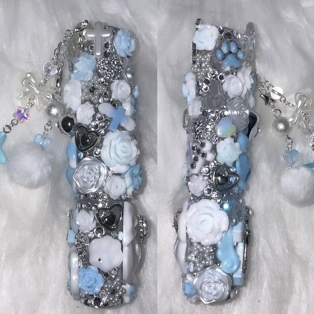 ★ iQOSケース デコ White×blue チャーム付き(121)