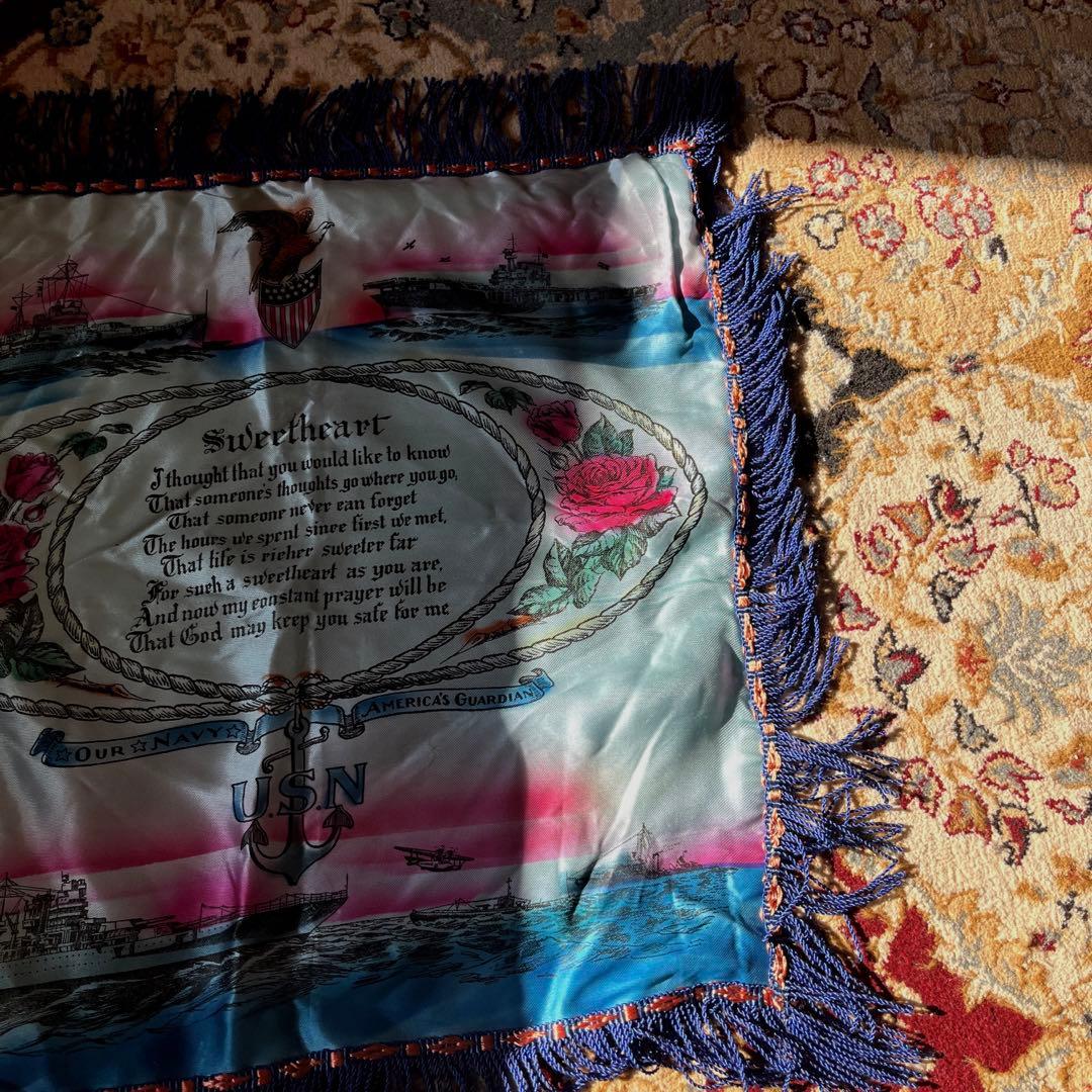 50s usn ヴィンテージ　クッションカバー　サテン