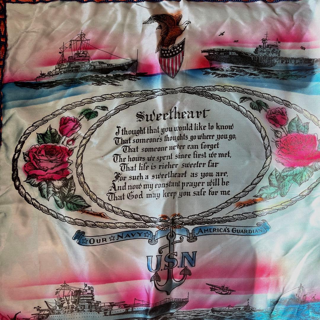 50s usn ヴィンテージ　クッションカバー　サテン