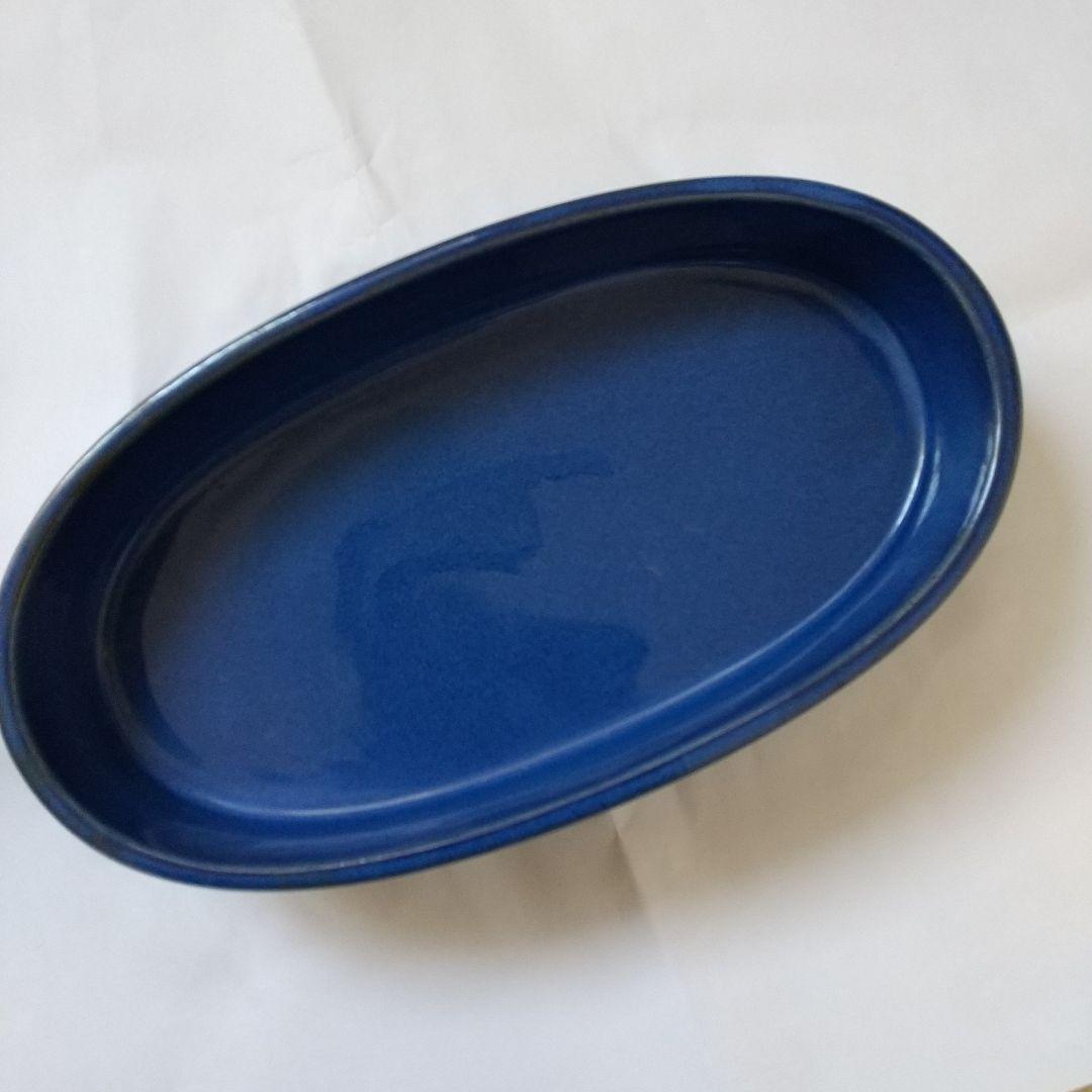 楕円平型花器　青　32×17.7cm