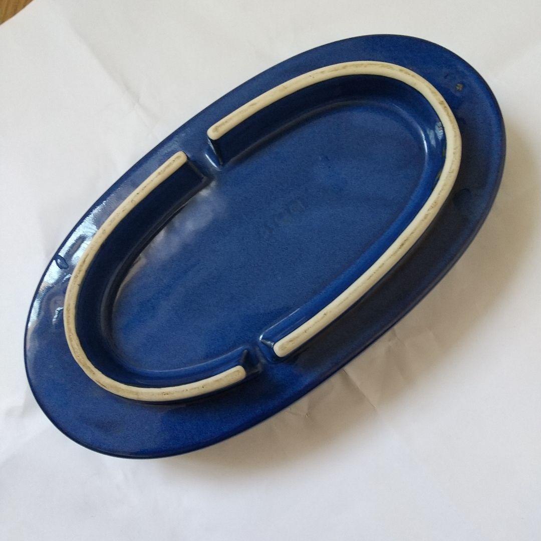 楕円平型花器　青　32×17.7cm