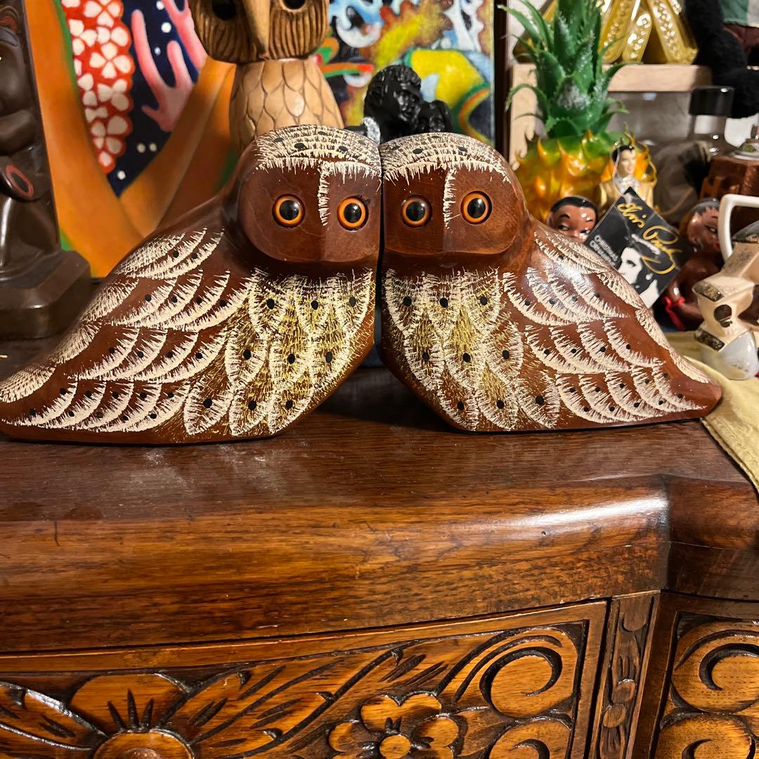 フクロウ　tusbogen 木彫り　梟　鳥　木製