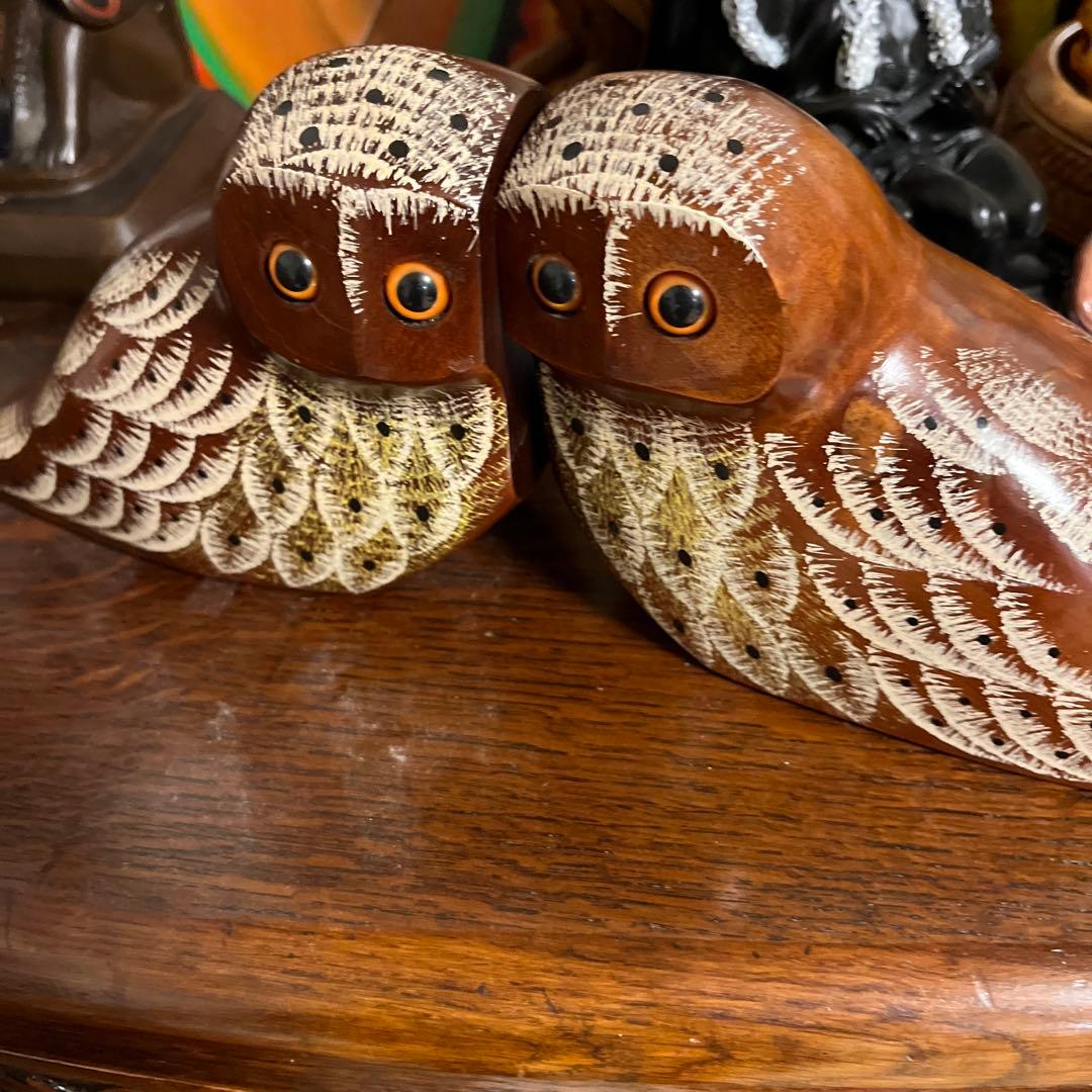 フクロウ　tusbogen 木彫り　梟　鳥　木製