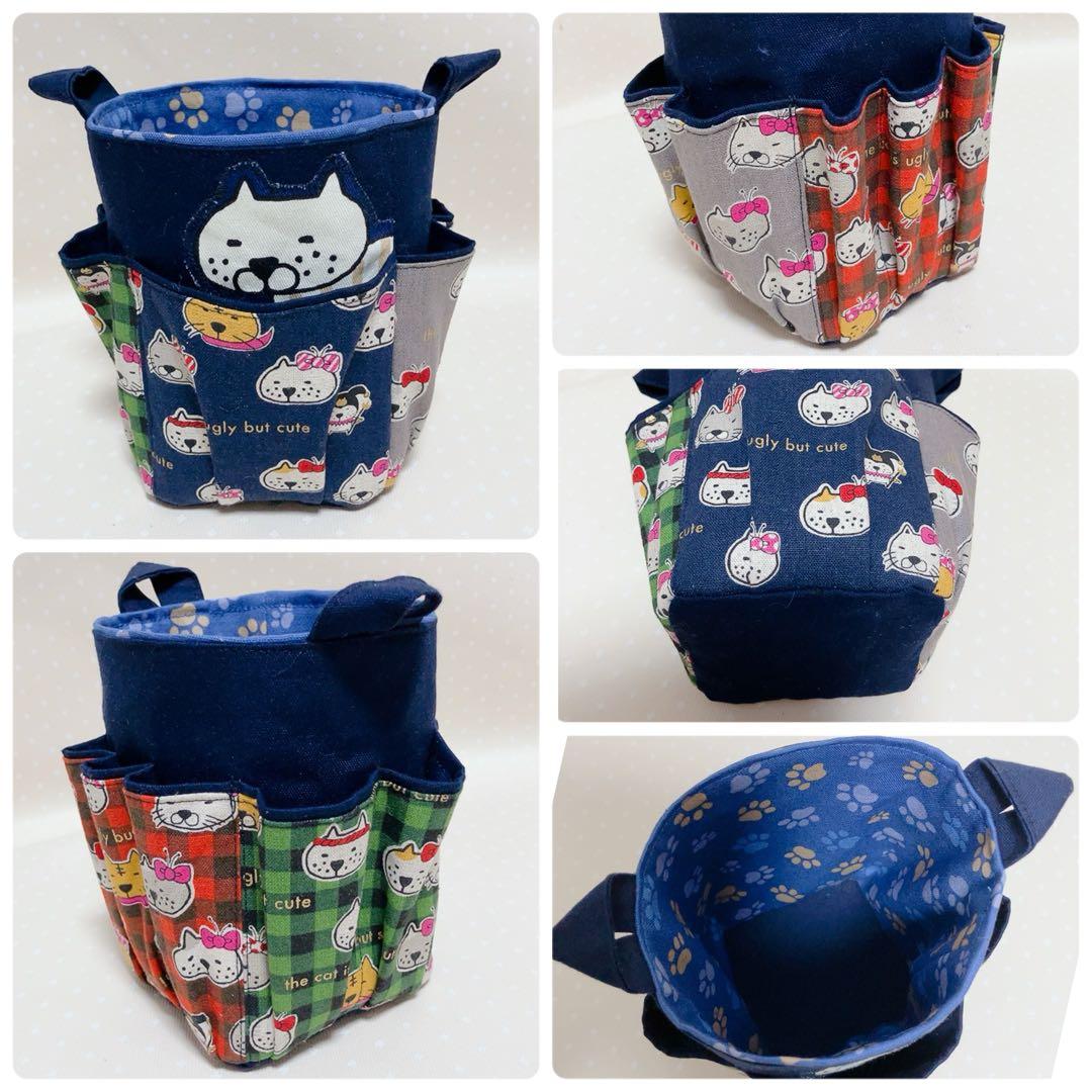 パッチワークグラニーバッグ トートバッグ 猫生地アソート でかねこチャーム付き