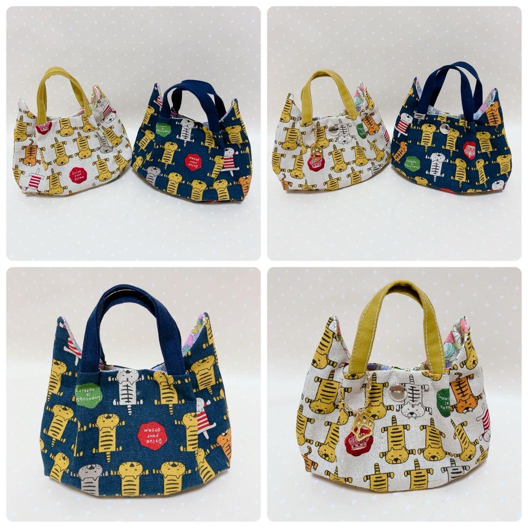 パッチワークグラニーバッグ トートバッグ 猫生地アソート でかねこチャーム付き