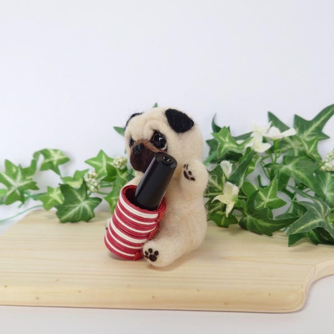 オーダー受付❤️羊毛フェルト　パグちゃん印鑑入れ&マグネットNO2302
