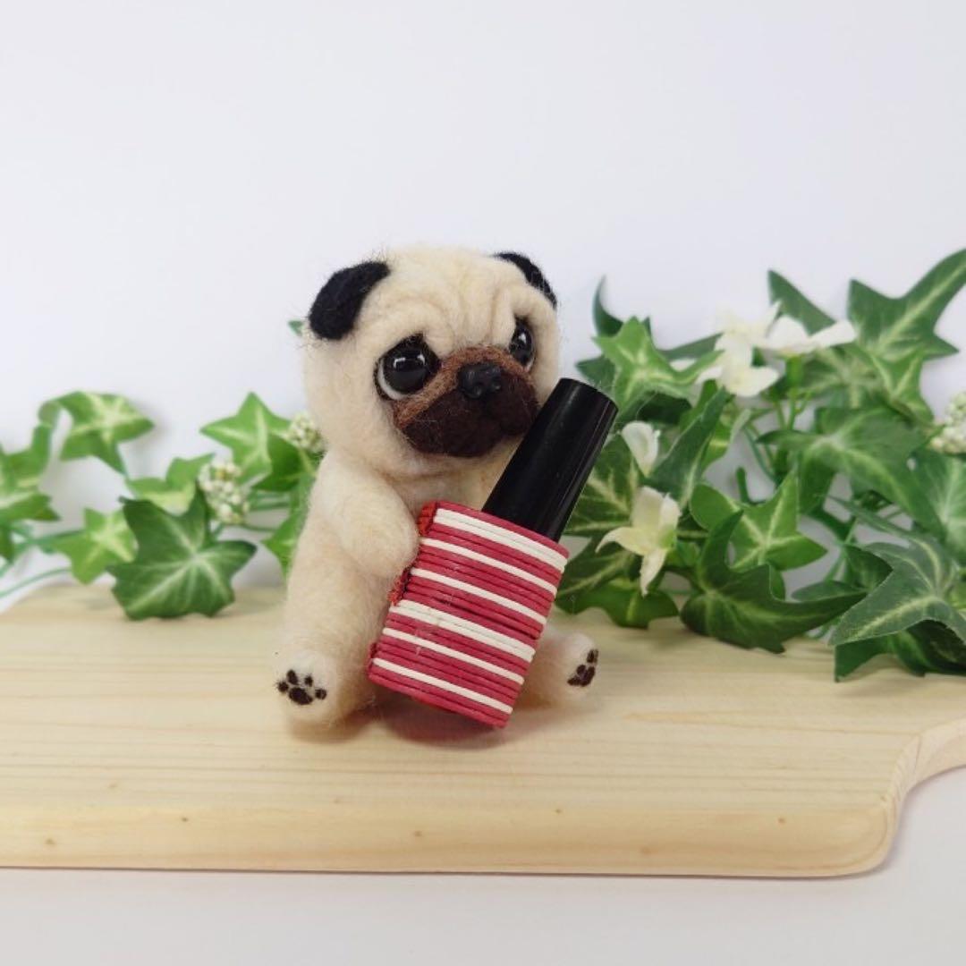 オーダー受付❤️羊毛フェルト　パグちゃん印鑑入れ&マグネットNO2302