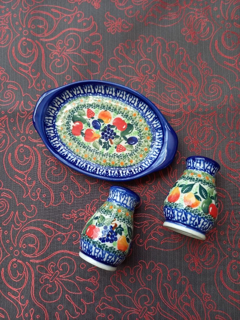 みーこ様御専用　ポーリッシュポタリー①石鹸皿②鳥置物③調味料入れ④小皿　新品