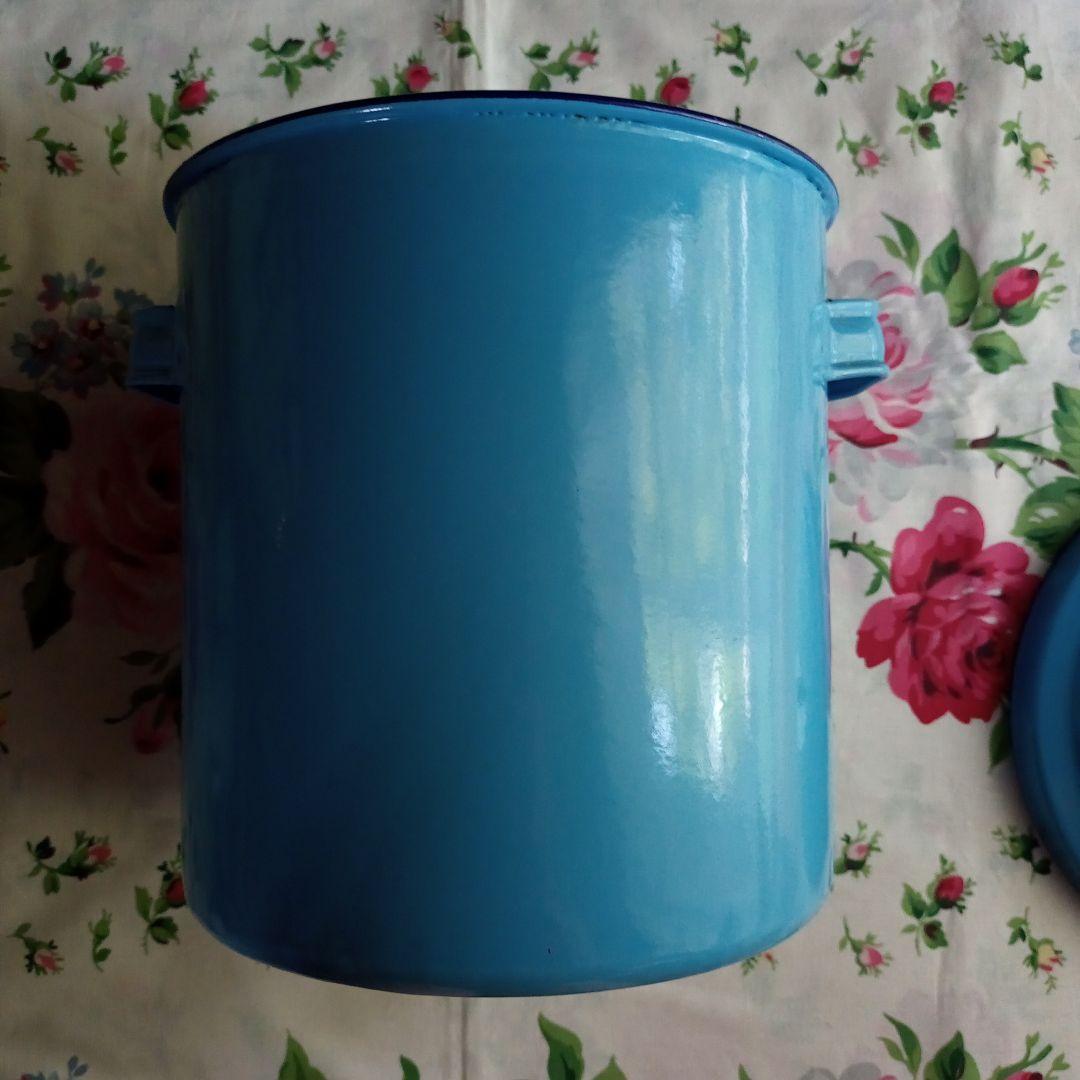 アンティーク ホーロー 琺瑯 ブルー 21cm フラワー缶 ブレッド缶
