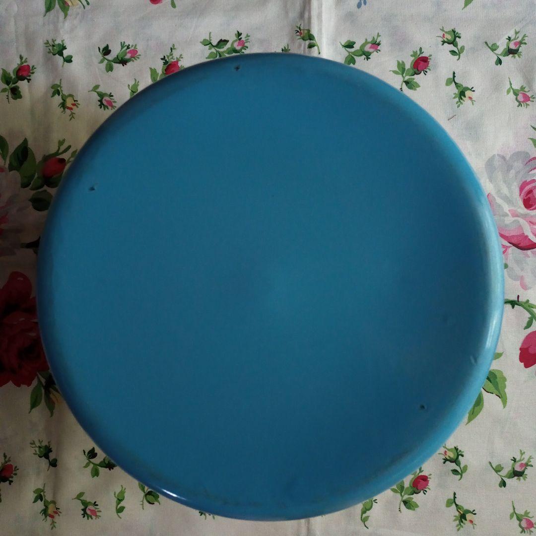 アンティーク ホーロー 琺瑯 ブルー 21cm フラワー缶 ブレッド缶