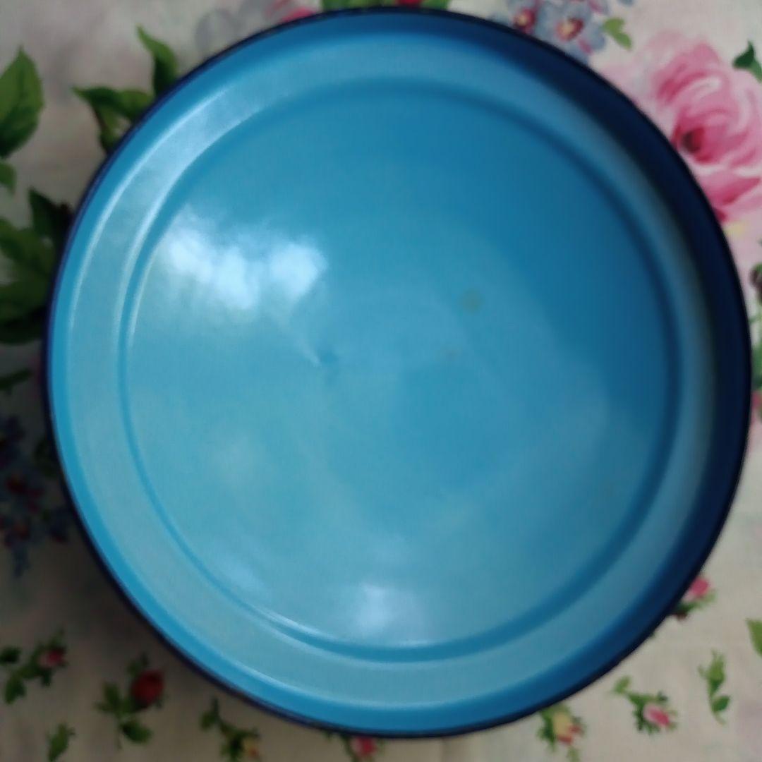 アンティーク ホーロー 琺瑯 ブルー 21cm フラワー缶 ブレッド缶