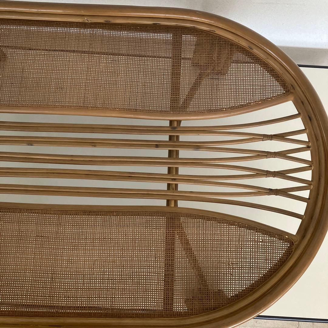 ラタン製　楕円形ガラステーブル　136㎝サイズ