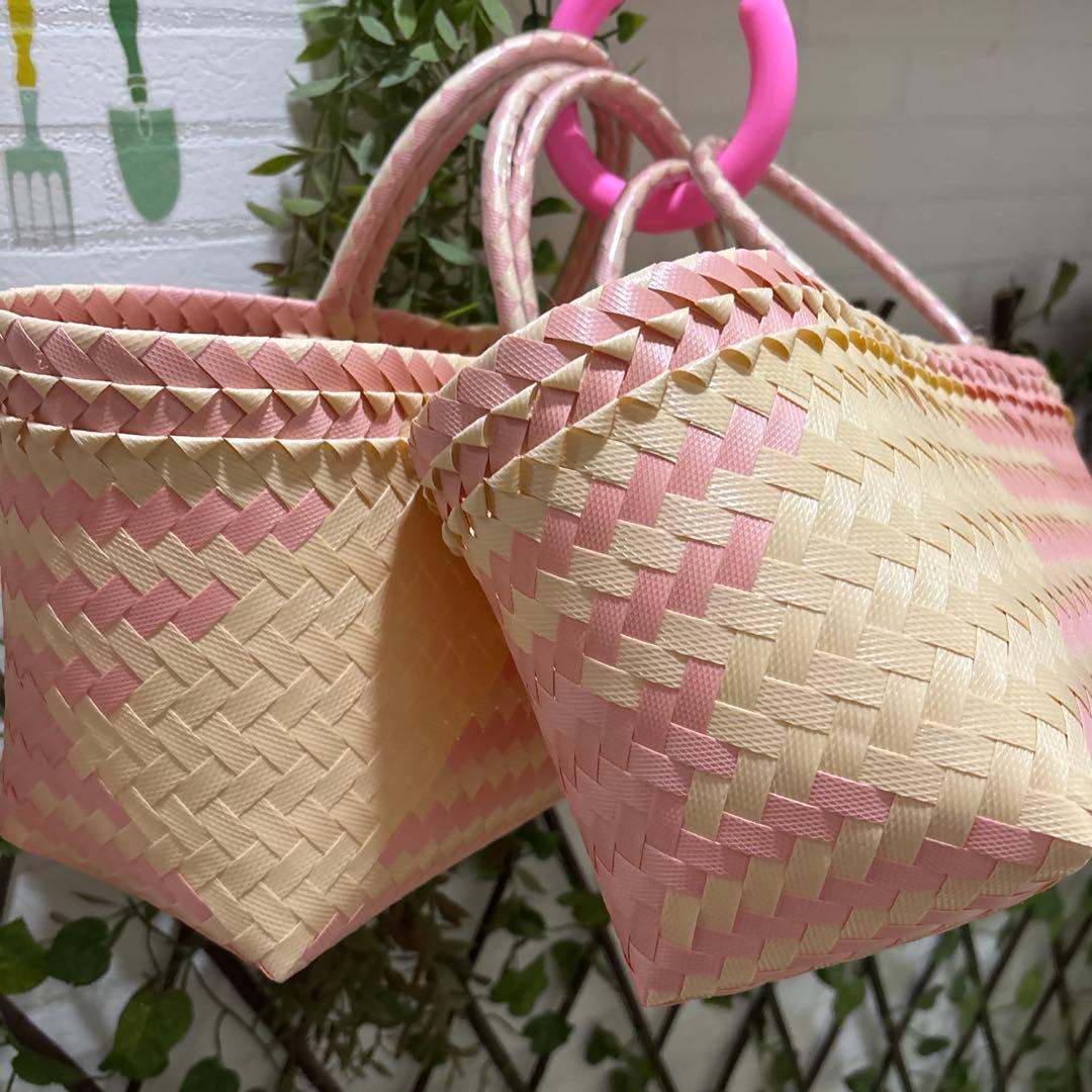 船型カゴバッグ♡親子バッグ♡2個セット♡ピンクベージュ♡新品♡ハンドメイド