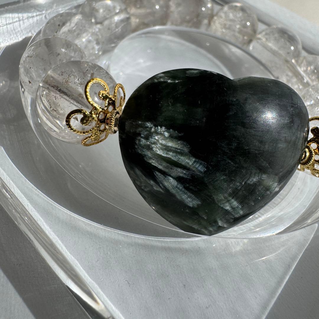 一点物　天然石　ハンドメイドブレス　虹水晶　セラフィナイト　グリーン