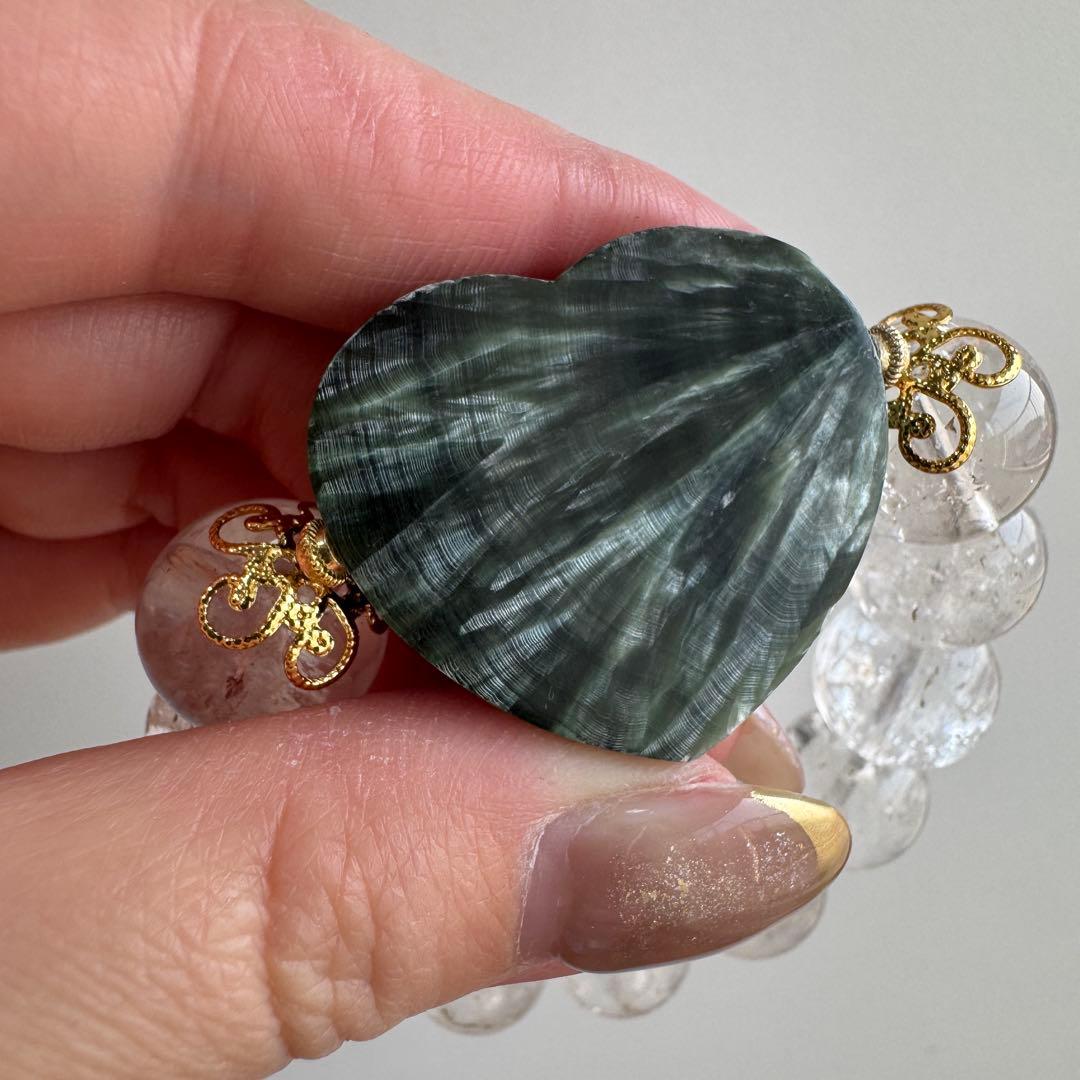 一点物　天然石　ハンドメイドブレス　虹水晶　セラフィナイト　グリーン