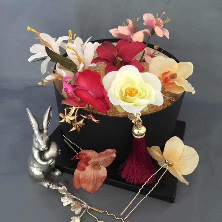 【送料無料/11点セット/アンティーク赤】和婚・成人式・卒業式等プレミアム髪飾り