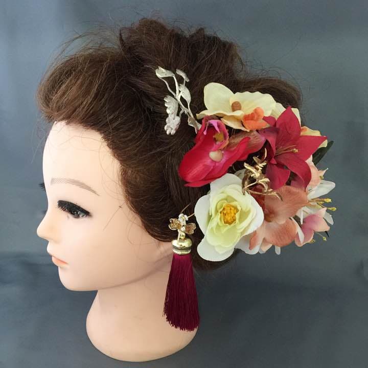 【送料無料/11点セット/アンティーク赤】和婚・成人式・卒業式等プレミアム髪飾り