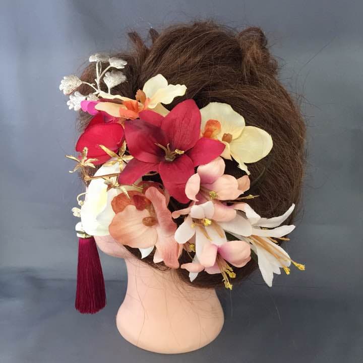 【送料無料/11点セット/アンティーク赤】和婚・成人式・卒業式等プレミアム髪飾り