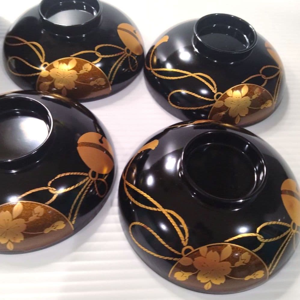 会津塗 漆器 坂本乙造 乙造窯 金彩 蒔絵 蓋付き 汁椀 吸物碗 4客